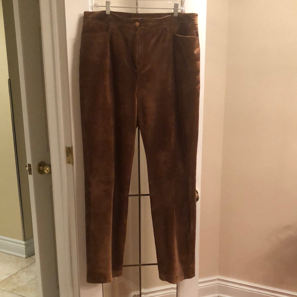 Bianca Nygard Genuine Leather Suede Pants-Brown